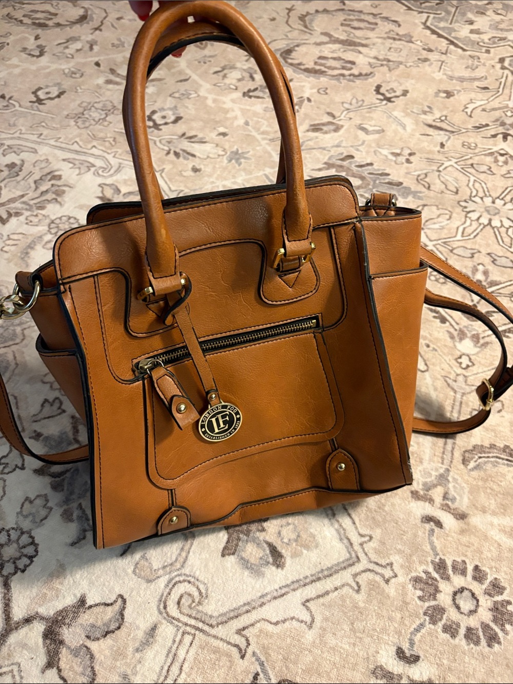 London Fog Tan simulated Leather Structured purse with Gold accent